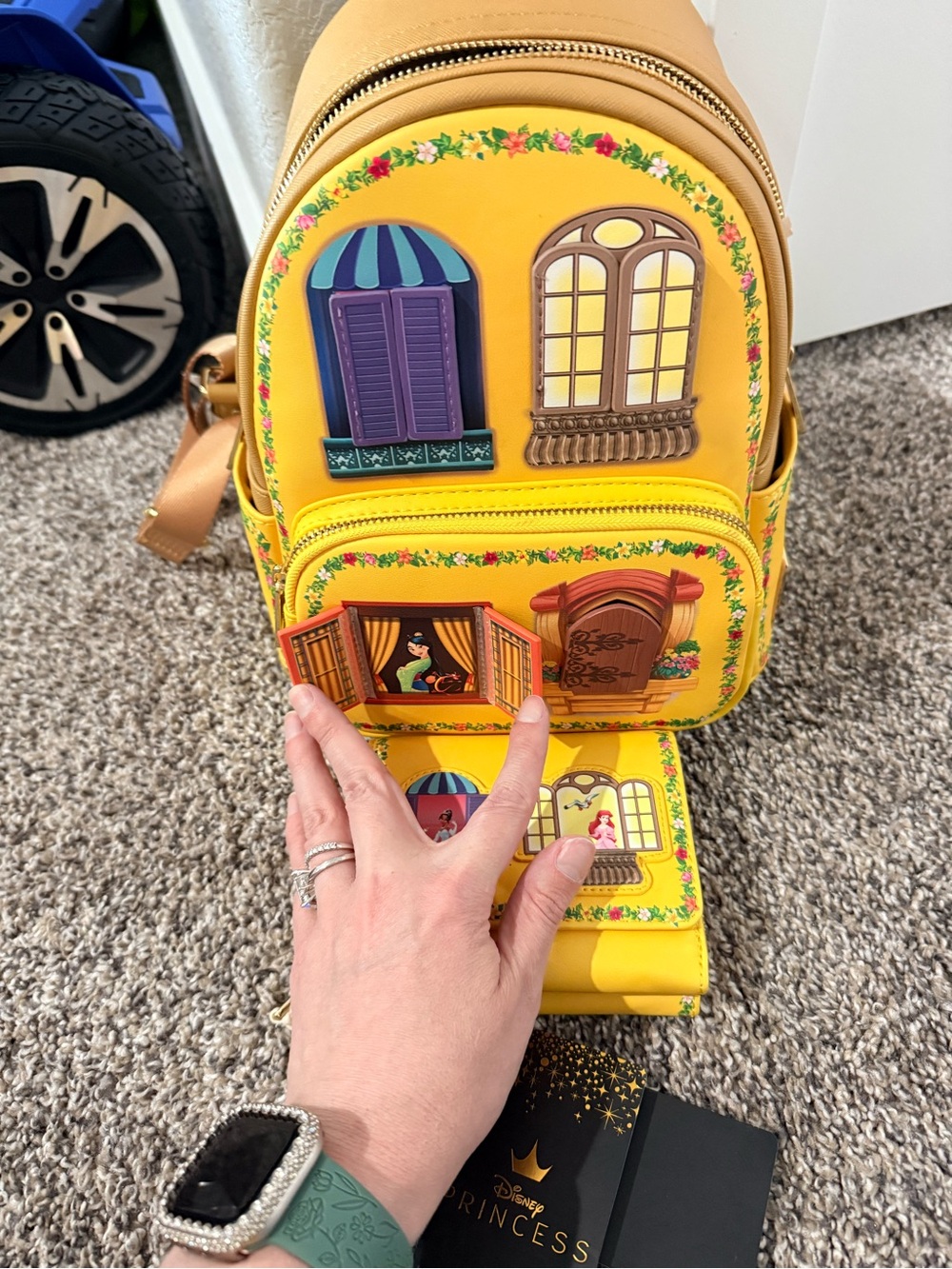 Loungefly Yellow Disney Princess Window & Door Mini Backpack with Wallet - Picture 2 of 4